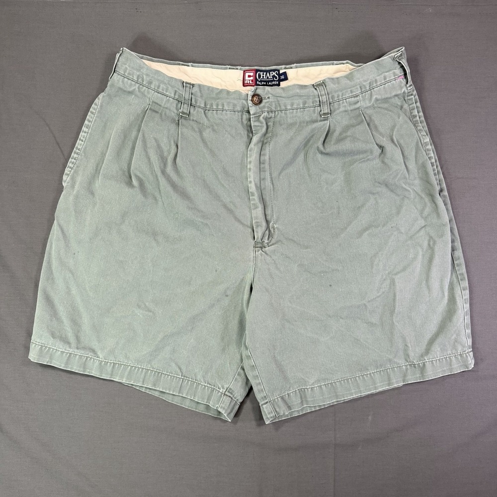 Vintage 90s Chaps Ralph Lauren Shorts Mens 34 Waist Olive Pleated Chino Cotton